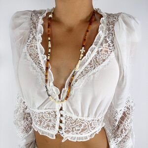 Vintage Y2K Brown Beaded Necklace - Boho Coastal Chic Granola Girl Jewelry